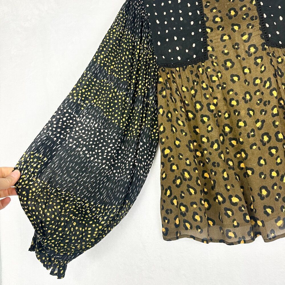 Anthropologie Blank London Eclectic Leopard Peasant Blouse Size XS Patchwork - Picture 5 of 8